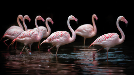 Flamingos Wading in Shallow Water: Studio Photography of Birds