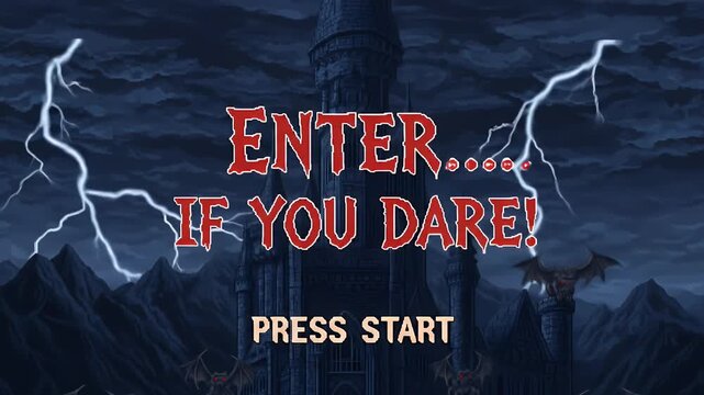 8 bit pixelated game title screen enter if you dare