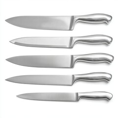 Obraz premium A close-up studio shot of various high-quality knives. The blades are sleek and polished, each meticulously crafted for precise cutting