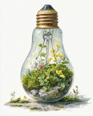 Intricate Ecosystem Within a Glass Lightbulb A Miniature World of Moss and Delicate Growth