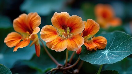 Vibrant orange flowers with dark green leaves