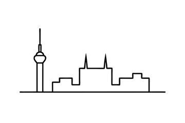 Obraz premium Minimalist black and white outline of the iconic berlin skyline cityscape