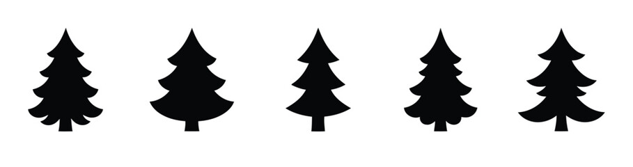 Minimalist pine tree silhouette row evergreen forest line art nature landscape element