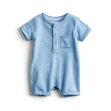 A sky blue baby's romper, a fashionable, soft, casual and comfortable garment