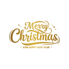 Golden merry christmas and happy new year typographic design festive greeting elegant holiday lettering