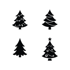 Set of four stylized christmas trees festive holiday icons winter season decoration elements