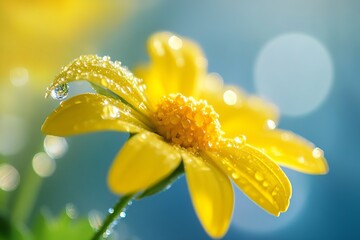 Close-up of a vibrant yellow flower covered in dew drops (1)