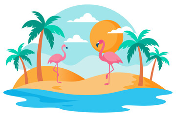 Obraz premium Tropical Island at Golden Hour with Palms