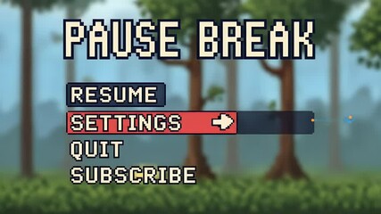 Pixelated game pause menu with forest background - Powered by Adobe