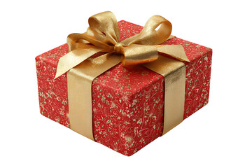 Obraz premium Gift Box with Wrapping Paper and Satin Bow, Angled View.