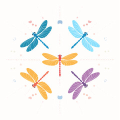 Minimal dragonfly faces in flat style