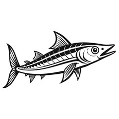 Barracuda Fish Vector | Aggressive Outline Sketch