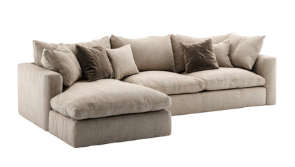 Cream sectional sofa with plush cushions and dark pillows
