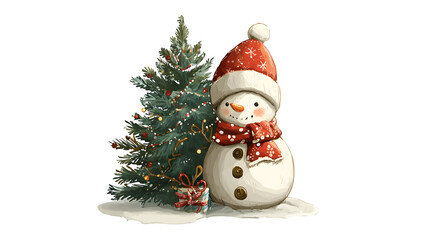 Festive Snowman and Christmas Tree