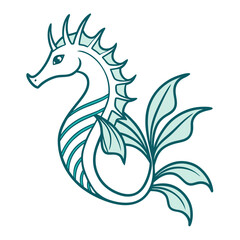 Exotic sea dragon line drawing minimal underwater creature
