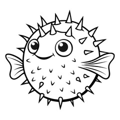 Pufferfish line drawing – minimal marine animal