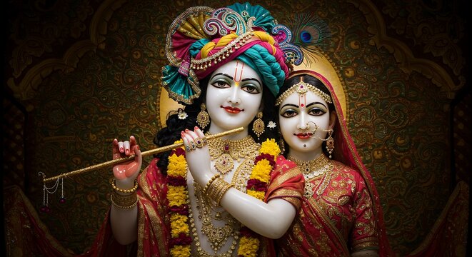 Traditional Portrait of Radhe Krishna in Indian Art Style