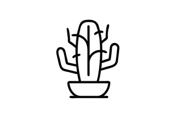 Thin line outline illustration of a cactus plant on a clean white background