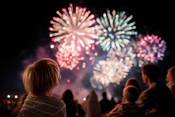 joyful father launches spectacular firework display in backyard creating magical atmosphere