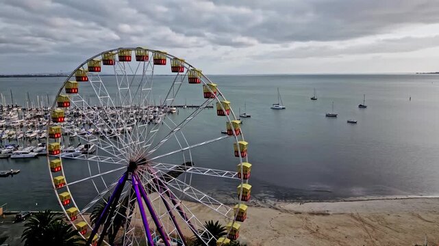 Geelong waterfront ferris wheel overlooking the ocean