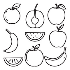 Simple Line Art Illustration of Various Fruits