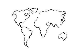 Fototapeta premium Minimalist dotted world map outline vector graphic for global concepts and travel