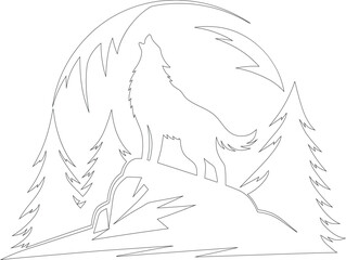 Howling Wolf Outline in Forest