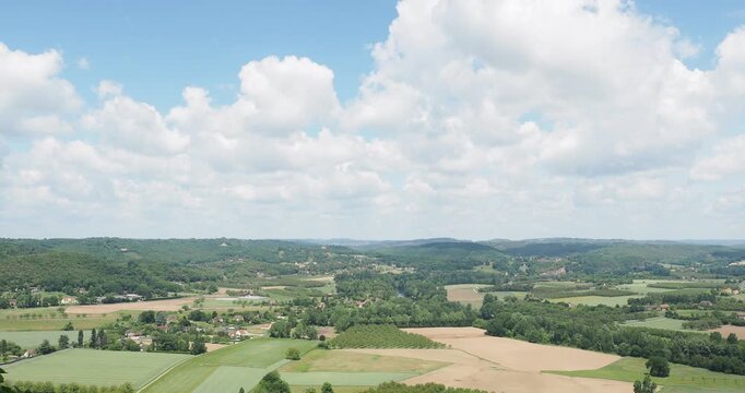 Hilly and forested landscapes of Dordogne - Stunning and famous view points from the Domme belvedere overlooking Dordogne valley and Perigord Noir towards Sarlat-la-Can&eacute;da 

