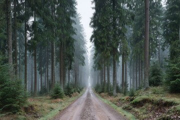 Naklejka premium Misty forest road