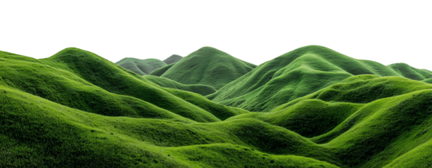 lush green rolling hills with a white background