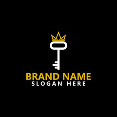 Royal king key crown icon isolated on black background