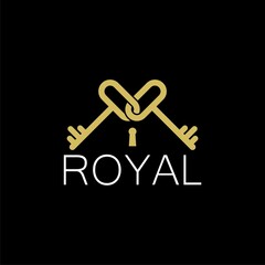 Royal gold key icon isolated on black background