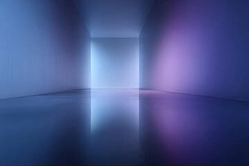 Abstract Empty Room Background with Blue and Purple Lighting, Reflection, and Shadows