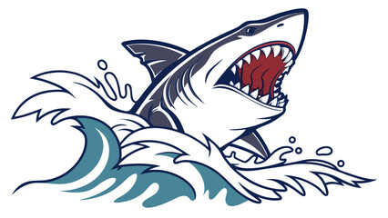 Fototapeta premium Aggressive great white shark jumping out of ocean wave vector illustration predator marine animal design