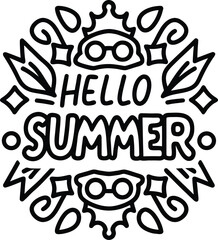 Cheery hello summer typography design featuring bold text and artistic elements isolated on transparent background