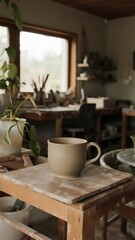 Obraz premium Aesthetic Coffee Setup with Plants and a Relaxing Mood