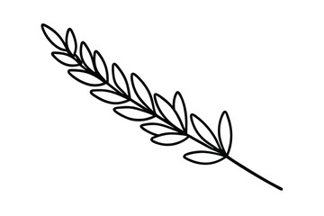 Fototapeta premium Elegant single lavender branch outline illustration in black and white on a clean background