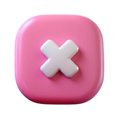 Obraz premium 3d pink square with rounded corners and a white cross symbol isolated on white background