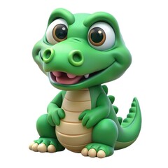 Obraz premium Cute cartoon baby alligator sitting and smiling isolated on white background