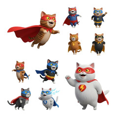 Cute superhero animal team 3D cartoon characters set PNG