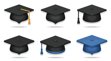 Graduation caps black and blue illustrations