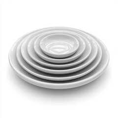 Obraz premium A stack of white plates neatly arranged, perfect for a formal dining setting. The plates vary in size, creating a visually appealing arrangement.