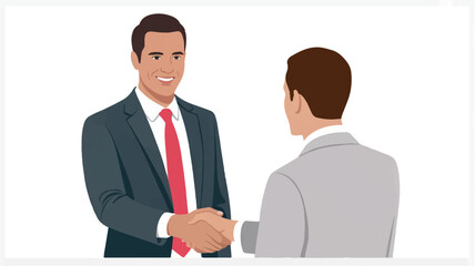 Minimalist illustration of two businessmen in a professional meeting discussing business strategy
