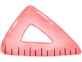 Watercolor school stationery of a pink triangle ruler