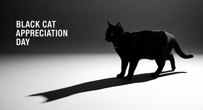 Black cat appreciation day black cat standing in the light for black cat appreciation day celebration - Powered by Adobe
