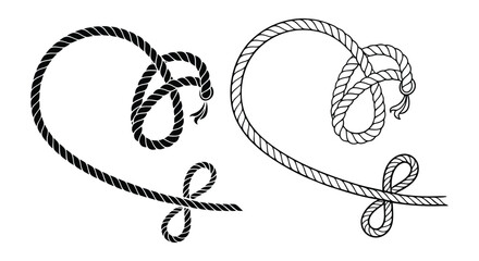 Twisted Rope Heart with Knot and Loop – Silhouette and Outline Versions