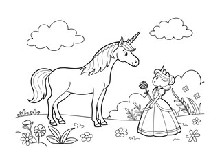 Unicorn and Girl Coloring Page