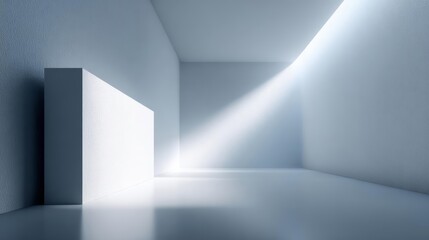 Fototapeta premium Minimalist Empty Room, Light Beam, White Wall, Gray Floor, Interior Design