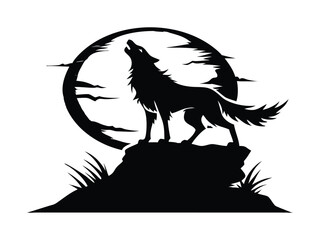 Obraz premium Howling Wolf Silhouette on Mountain