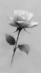 Elegant Monochrome Rose: Floral, Black and White, Bloom, Nature, Art, Blossom, Petals, Stem, Leaves, Elegance